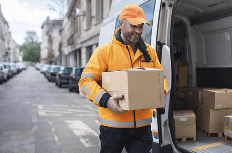 Livraison en ville – livreur et fourgon en zone urbaine